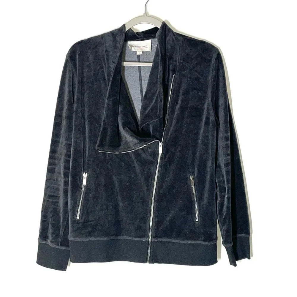 Turo by Vince Camuto Velour Grey Asymmetrical Zip Sweatshirt Jacket Size Large